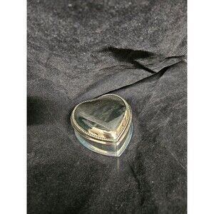 1987 Avon Tender Memories Trinket Box Chrome Silver Heart Shaped w/ Pink Velvet